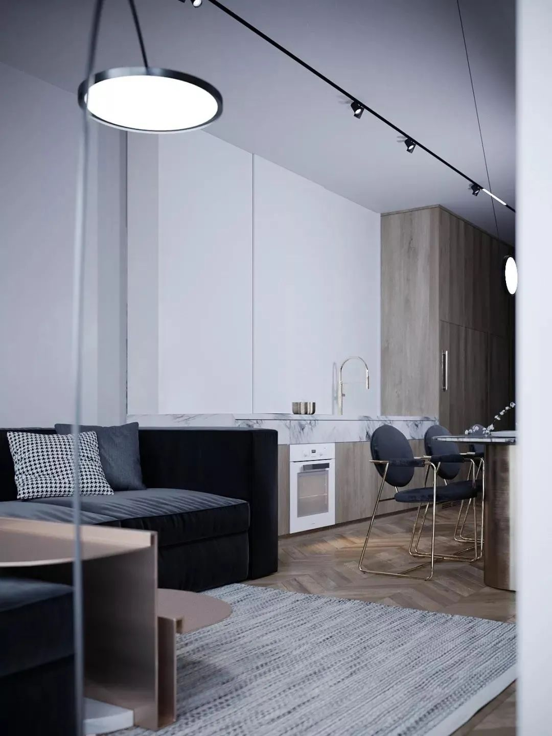 这套小型公寓由Studio HD-m2工作室操刀设计，面积为60㎡。设计师在设计时使用了精致的家具与干净的线条，选用天然材质搭配金属，打造出精致现代风小宅。在满...