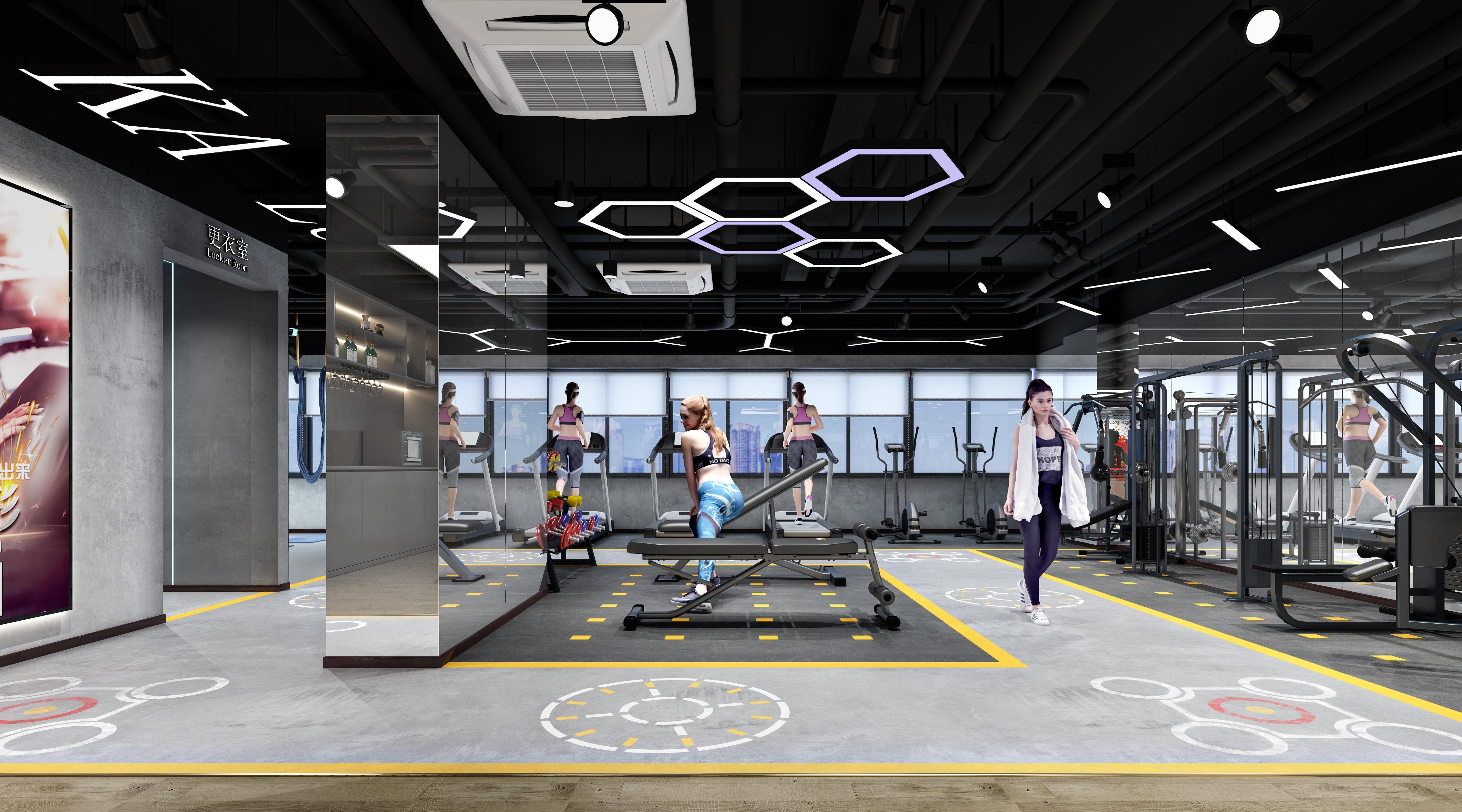 激情中国红300平方工业风格珠海健身房公装设计案例